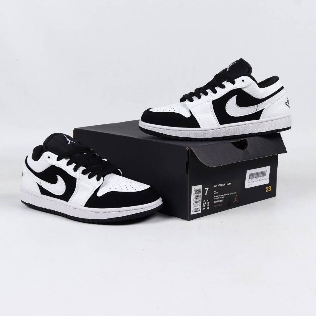 SEPATU JORDAN 1 LOW  REVERSE PANDA WHITE BLACK