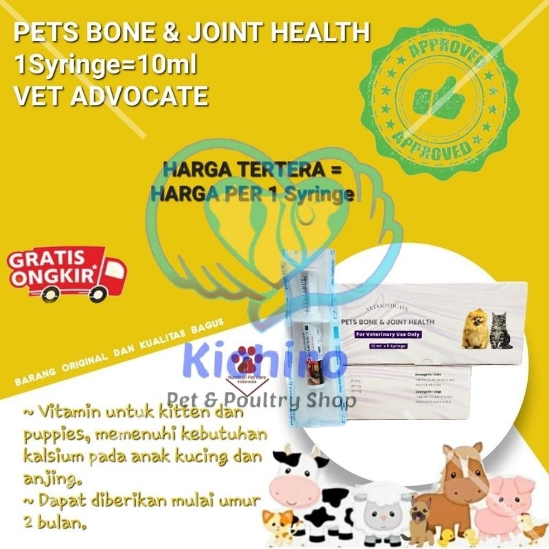 Vitamin Vet Advocate Pets Bone &amp; Joint Health isi 10 ml Nutricell ( Free Packing Bubble ) Menjaga Kesehatan Tulang &amp; Sendi Untuk Anak Kucing / Kitten, Kucing Dewasa / Adult, Anak Anjing / Puppies dan Anjing Besar