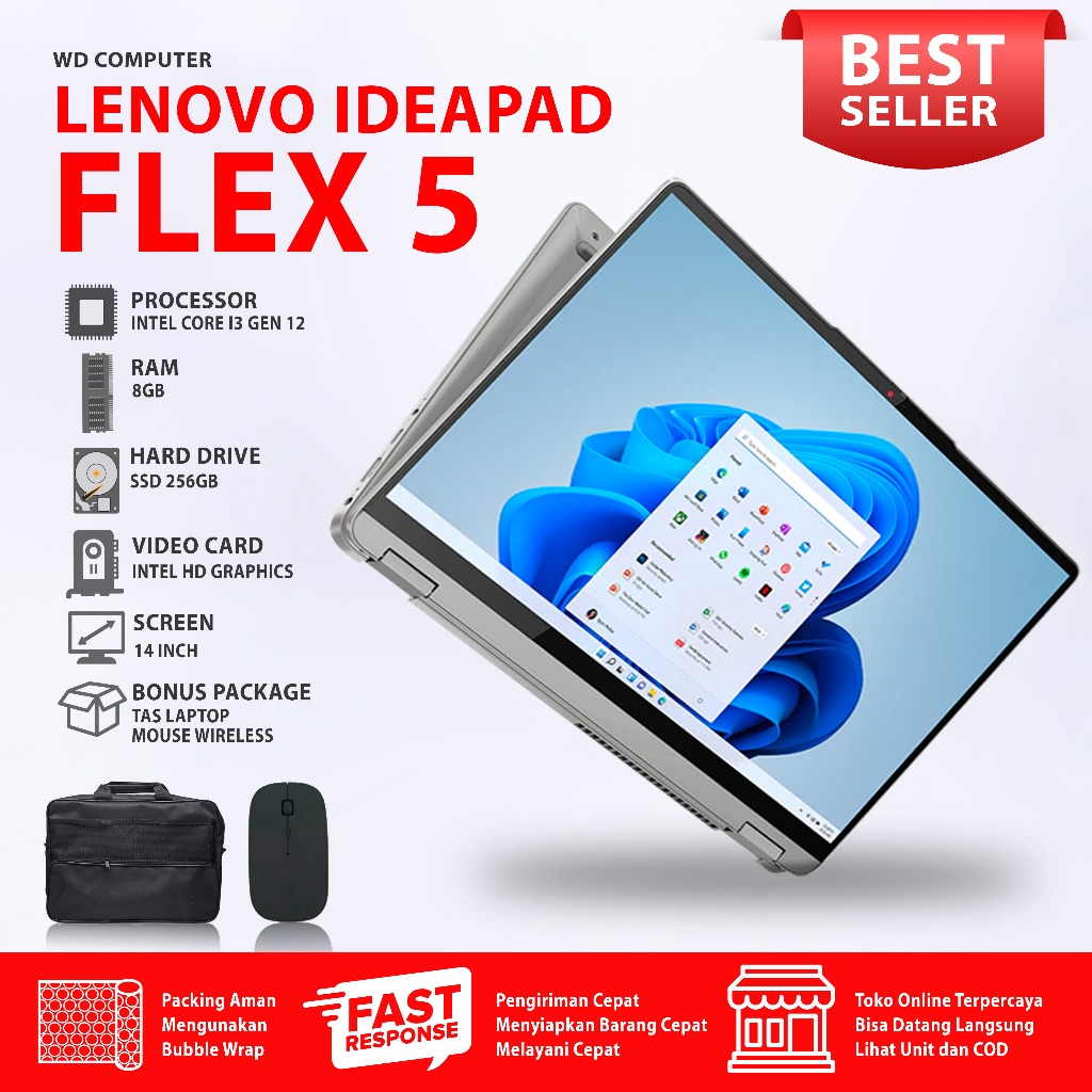 Laptop Touchscreen Lenovo Ideapad Flex 5I TS Intel Core I3 gen 12 Siap Pakai