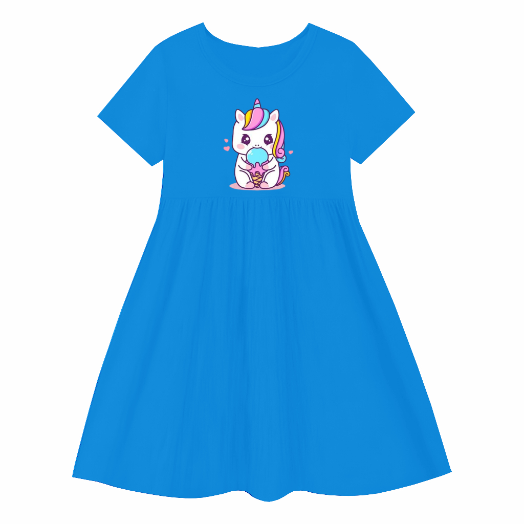 GG Daster Anak kerut Motif Unicorn Blue Ball Anak Perempuan 1 sampai 11 Tahun