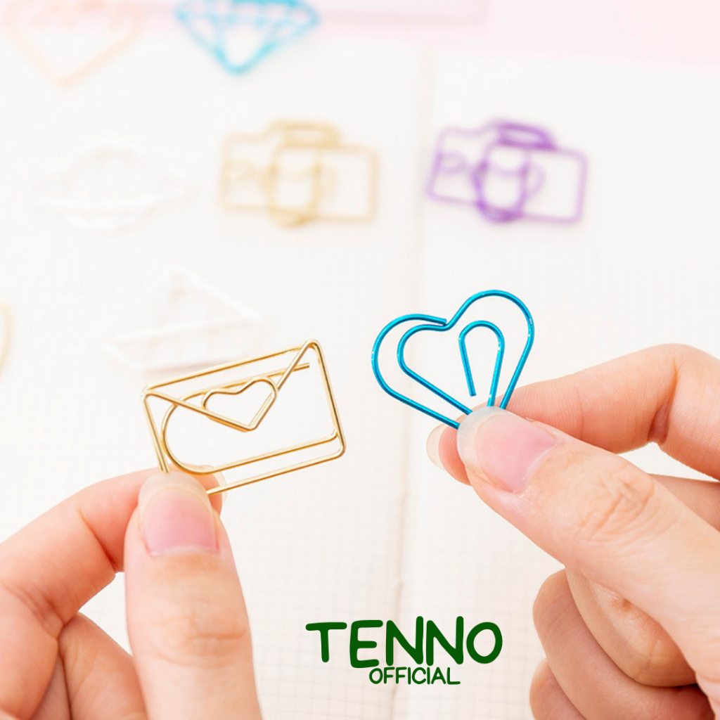 

TENNO Paper Clip Set Isi 10 Pcs Penjepit Klip Kertas Motif Unik Lucu Aesthetic Planet Ice Cream Cactus Camera Diamond Dolphin Love Envelope Star Lengkap