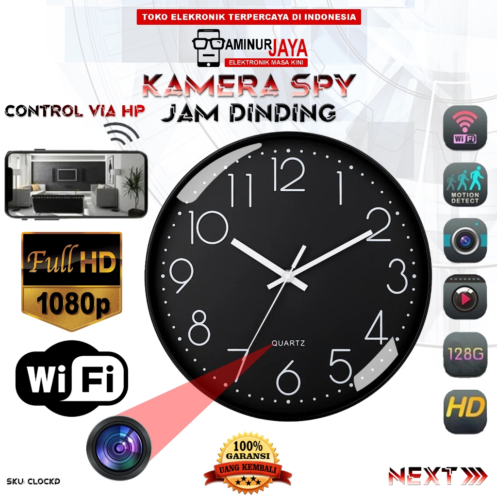Kamera CCTV Wall Clock IP Camera Wifi Jam Dinding Wireless Hidden Spycam Full HD 1080P 4K Cctv Rumah