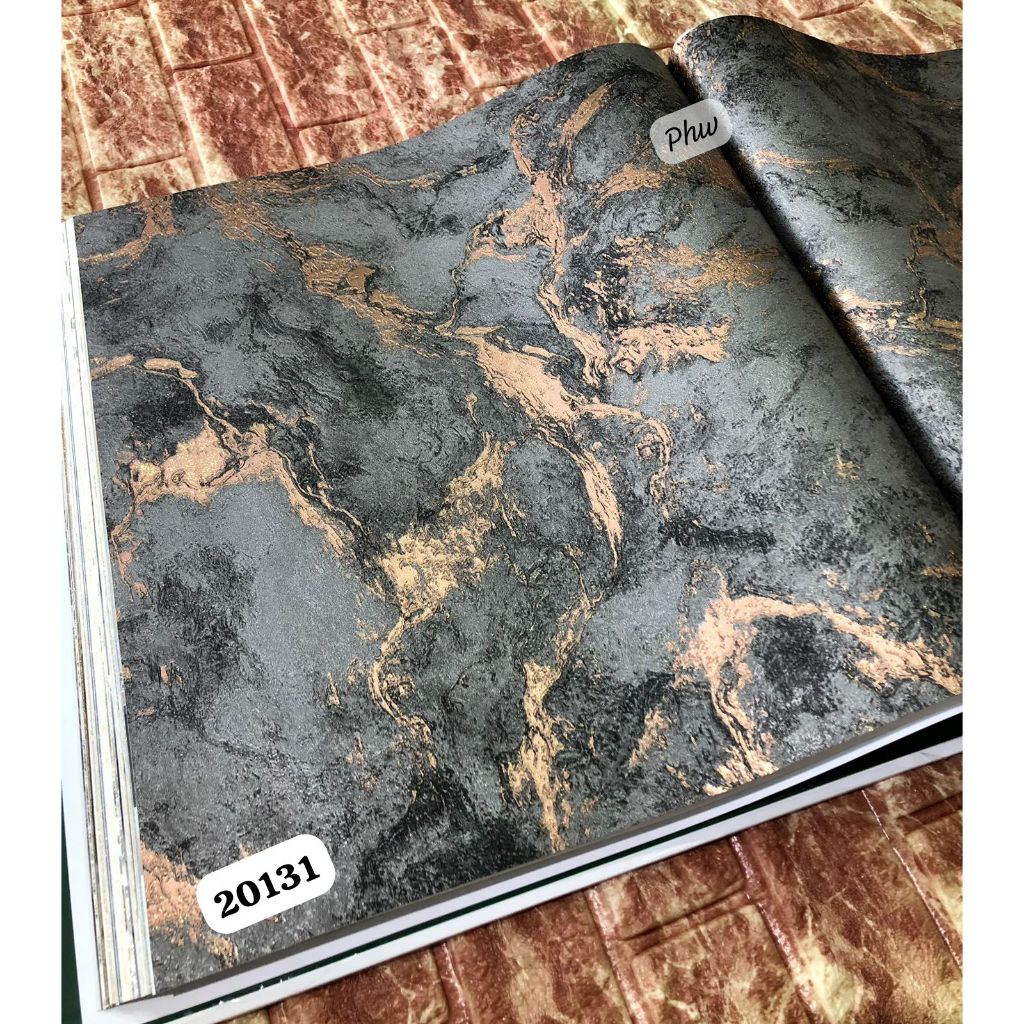 WALLPAPER DINDING MOTIF MARMER HITAM GOLD HIJAU MODERN BONITA