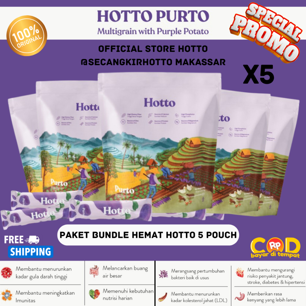 

PAKET BUNDLE Hotto Sereal Oat Potato 5 Pouch (80 Sachet) Makassar