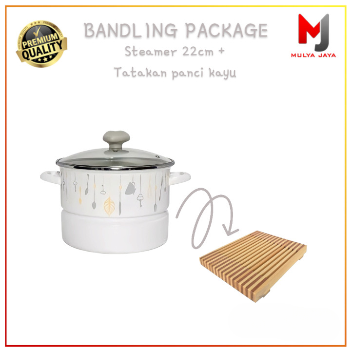 Mulya Jaya Chefina Steamer 22Cm Set Tatakan Panci Kayu Garis