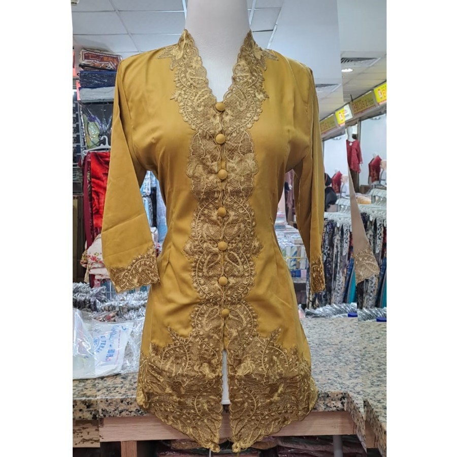 Kebaya Encim Lengan 7 8 / Kebaya Bordir Senada Polos Lengan 7 8 Jumbo - GOLD
