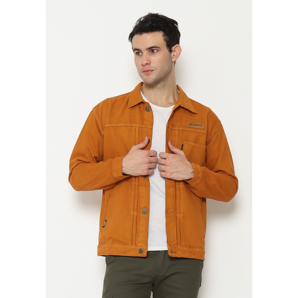 HEMMEH Jaket Denim Jaket Pria Jaket Jeans Coklat Polos