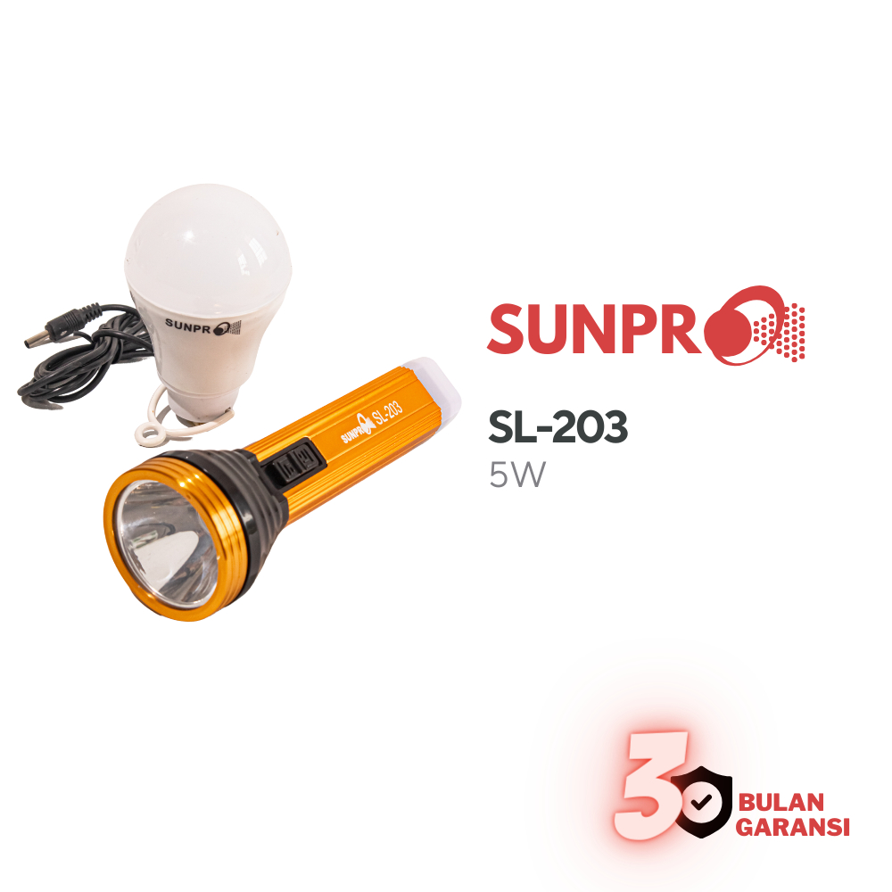 SUNPRO SenterLed  5W Charger SL 203 FREE LAMPU BOHLAM