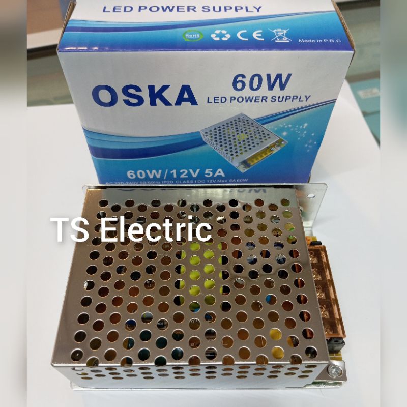 Adaptor / Power Supply 12V - 5A Model S-60W-12 Merk Oska