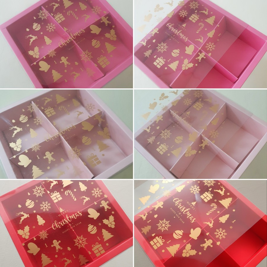 

(Isi 5pcs) Kardus Mika Special Christmas Edition Ukuran 8.5x8.5x5cm 4 Sekat Box Hampers BIngkisan Natal