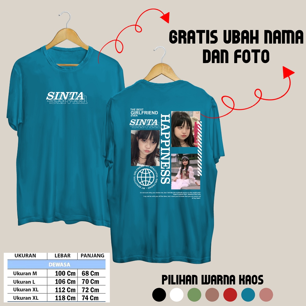 Kaos Baju Bucin Custom Aesthetic Foto Happiness Kaos Foto Sendiri Cetak DTF