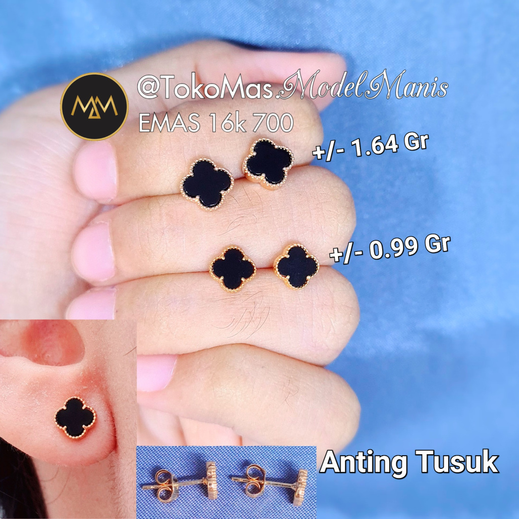 Anting Van Cleef Hitam Emas Kuning 700 kadar 16k