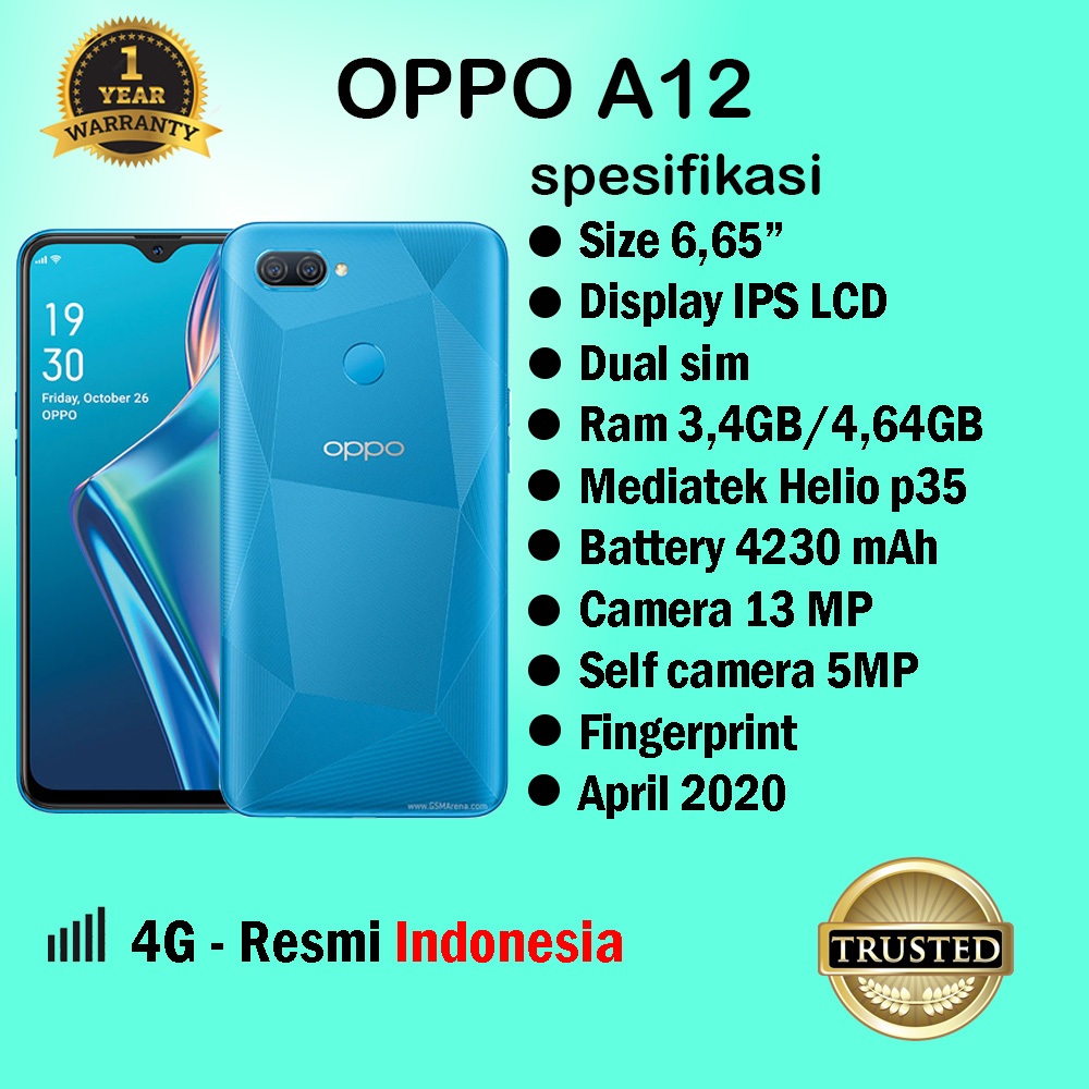 Handphone Oppo A12 3/32 Fullset Ori Second Bekas like New Garansi