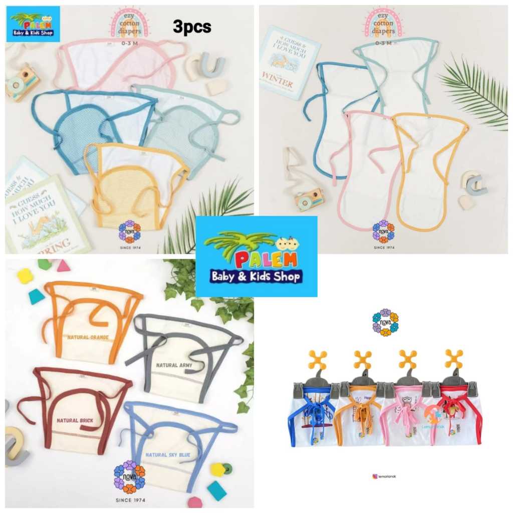 Nova Baby Popok Tali Bayi Ezy 3pcs Salur | popok motif | popok polos | Popok Warna Bayi