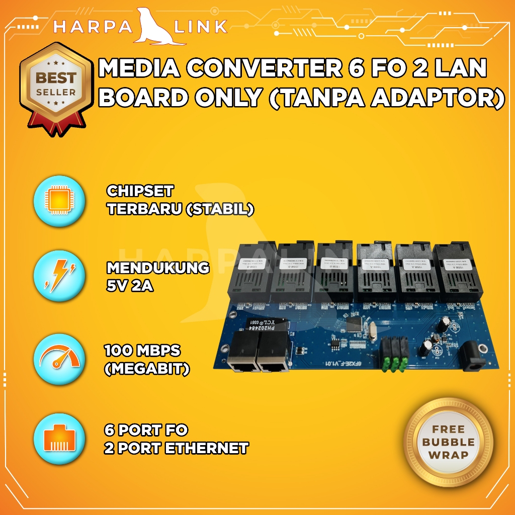 Media Converter 6 FO 2 LAN 6 SC 2 RJ45 10/100 Mbps PCB Board Only / Switch Fiber Optic Optik 6 Port 