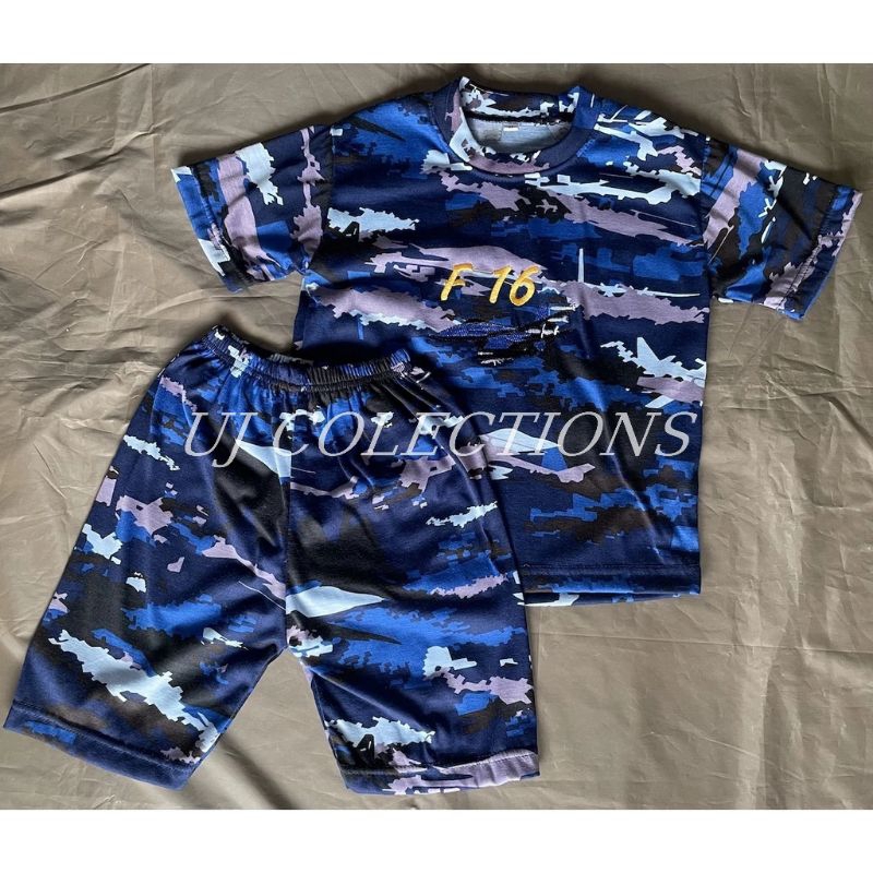 Setelan kaos anak loreng lengan pendek motif loreng tni au shukoi - baju setelan anak unisex
