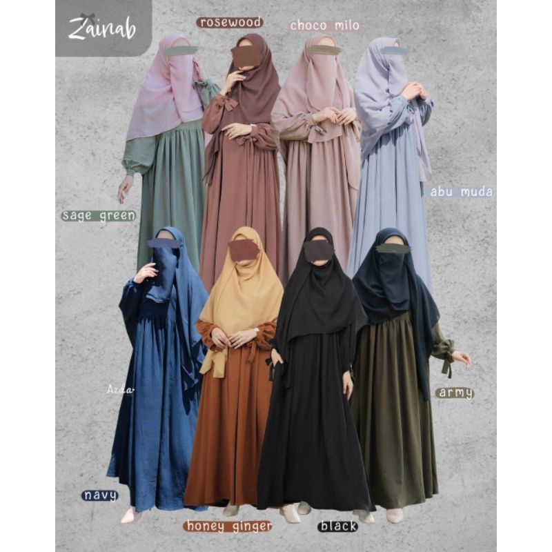 ZAINAB ABAYA BY AZDA INDONESIA TERBARU GAMIS SYAR'I CRINKLE AIRFLOW PREMIUM POLOS AKSEN MANSET TALI 
