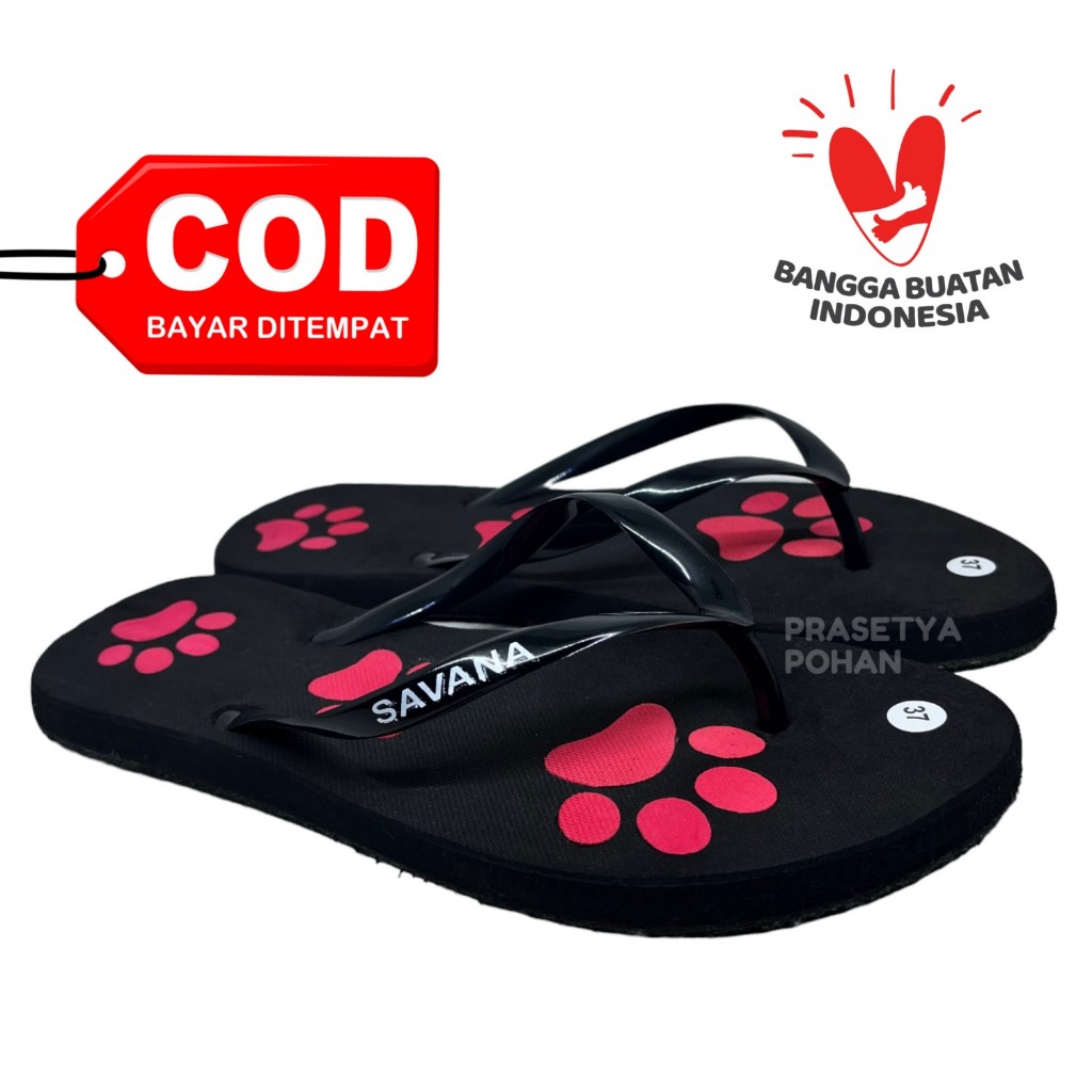 Sandal Jepit Wanita - Sandal Wanita - Sandal Rumah Jepit Colorful PAW BLACK