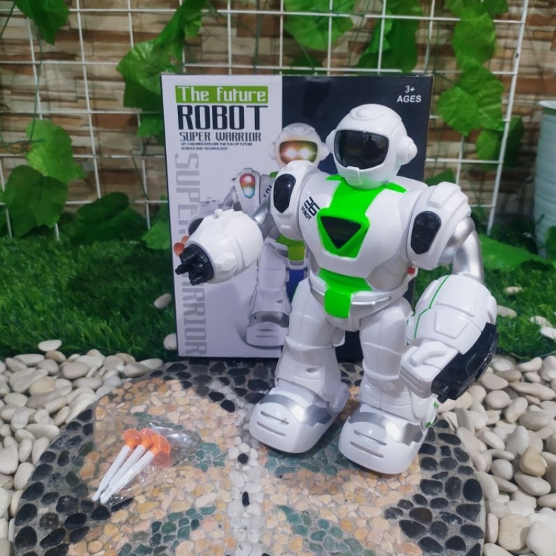 mainan robot warior bisa jalan dan bunyi anak edukatif - mainan robot nyala dan bunyi