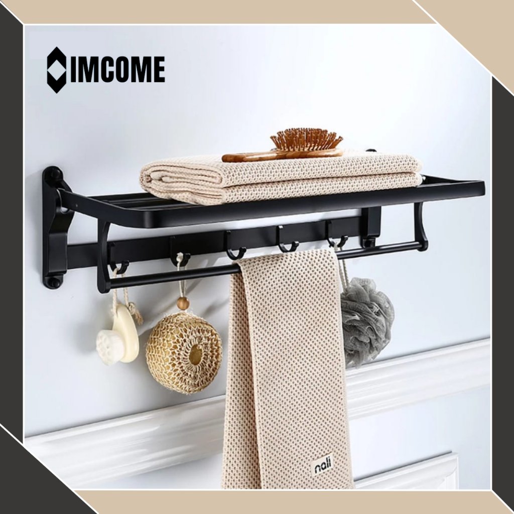 IMCOME Rak Dinding Gantungan Handuk Kamar Mandi 2 Susun Serbaguna Tempat Penyimpanan Handuk Kamar Ma