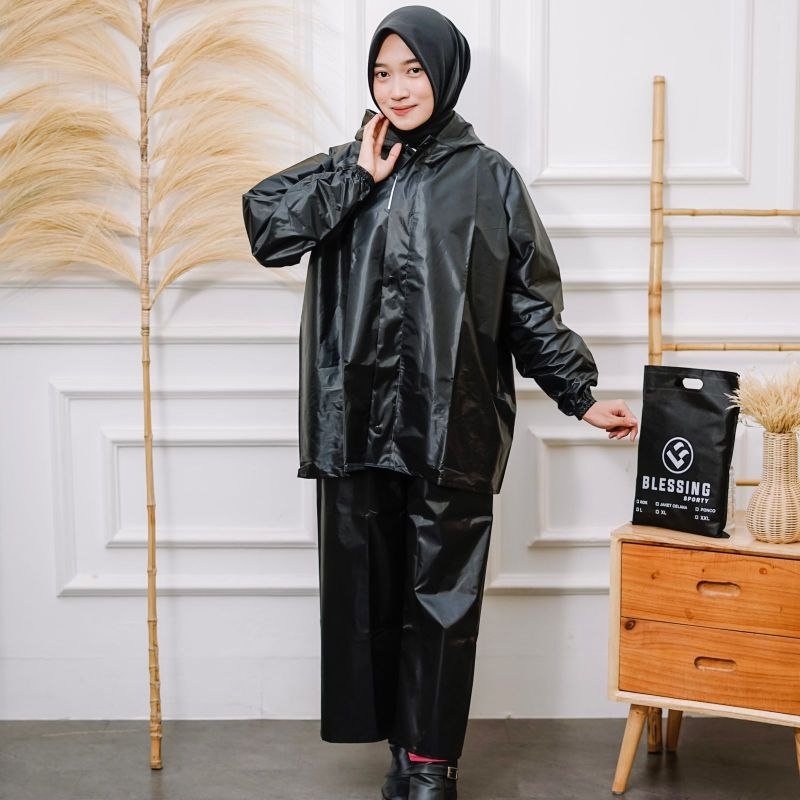 Jas hujan pria wanita bahan parasut jas hujan dewasa baju celana