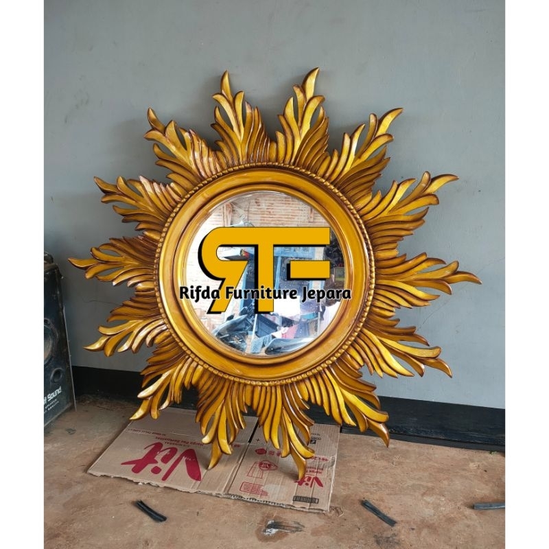 REAL PICT  Figura cermin matahari jati gold termurah (mirror frame,kaca cermin,figura jati )