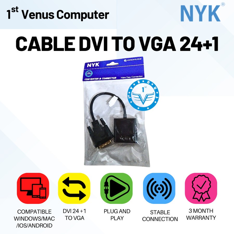CABLE DVI TO VGA 24+1 / KABEL DVI 24+1 TO VGA / KONVERTER DVI 24+1 KE VGA / CAB25-NYK