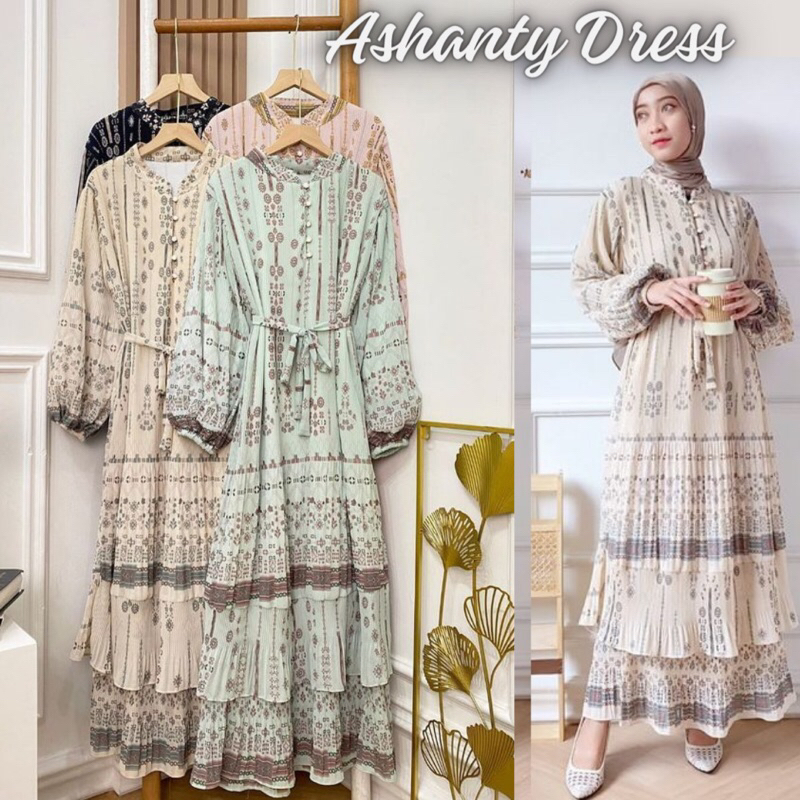 Ashanty Dress Ethnik Plisket ld 104/Dress Plisket Korea/Dress Plisket Full Furing/Dress Kondangan Pesta Jumbo Maternity Busui Murah Remaja Terbaru Lebaran