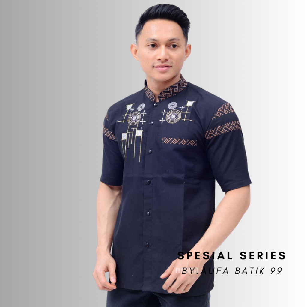 Baju Koko jumbo Pria Dewasa Lengan Pendek motif Lato-lato Warna Hitam Bahan Katun