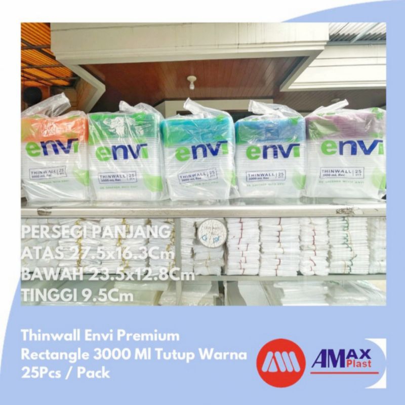 Thinwall 3000 ml Envi Tutup Warna Kotak Makan Nasi Buah Sayur isi 25