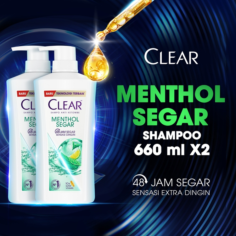 CLEAR Shampoo Anti Ketombe Menthol Segar, 48 Jam Segar Sensasi Dingin dengan 10x Super Vitamin - 660