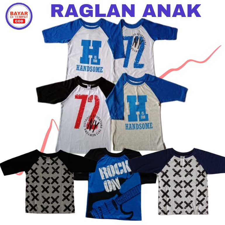 paket 3 pcs kaos raglan anak,  raglan anak, kaos raglan
