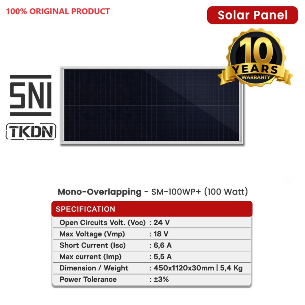Sunwatt Solar Panel - SM-100WP (100 Watt) Mono Overlapping