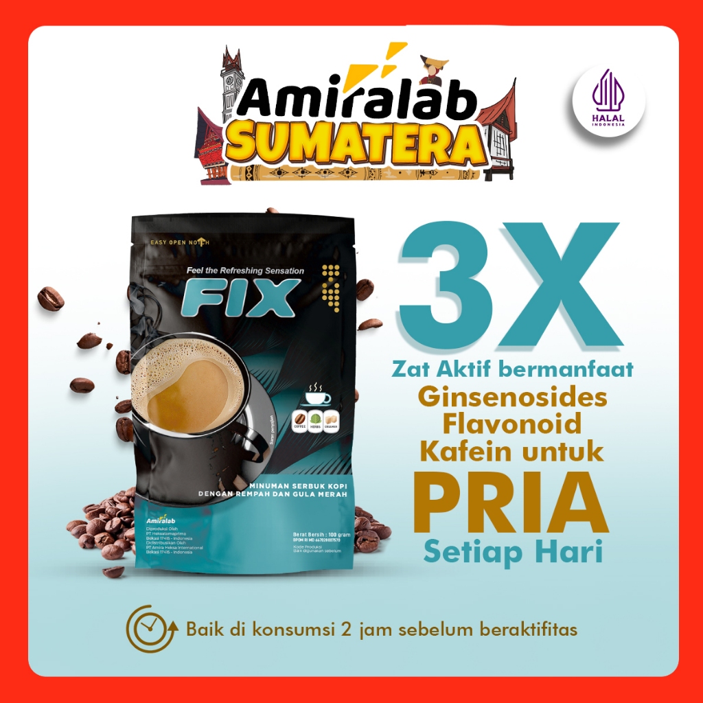 

AMIRALAB Fix Coffee Minuman Herbal Kopi Pria Alami Jamu Ramuan Kejantanan Perkasa Lemah VItalitas Laki Laki 100gr