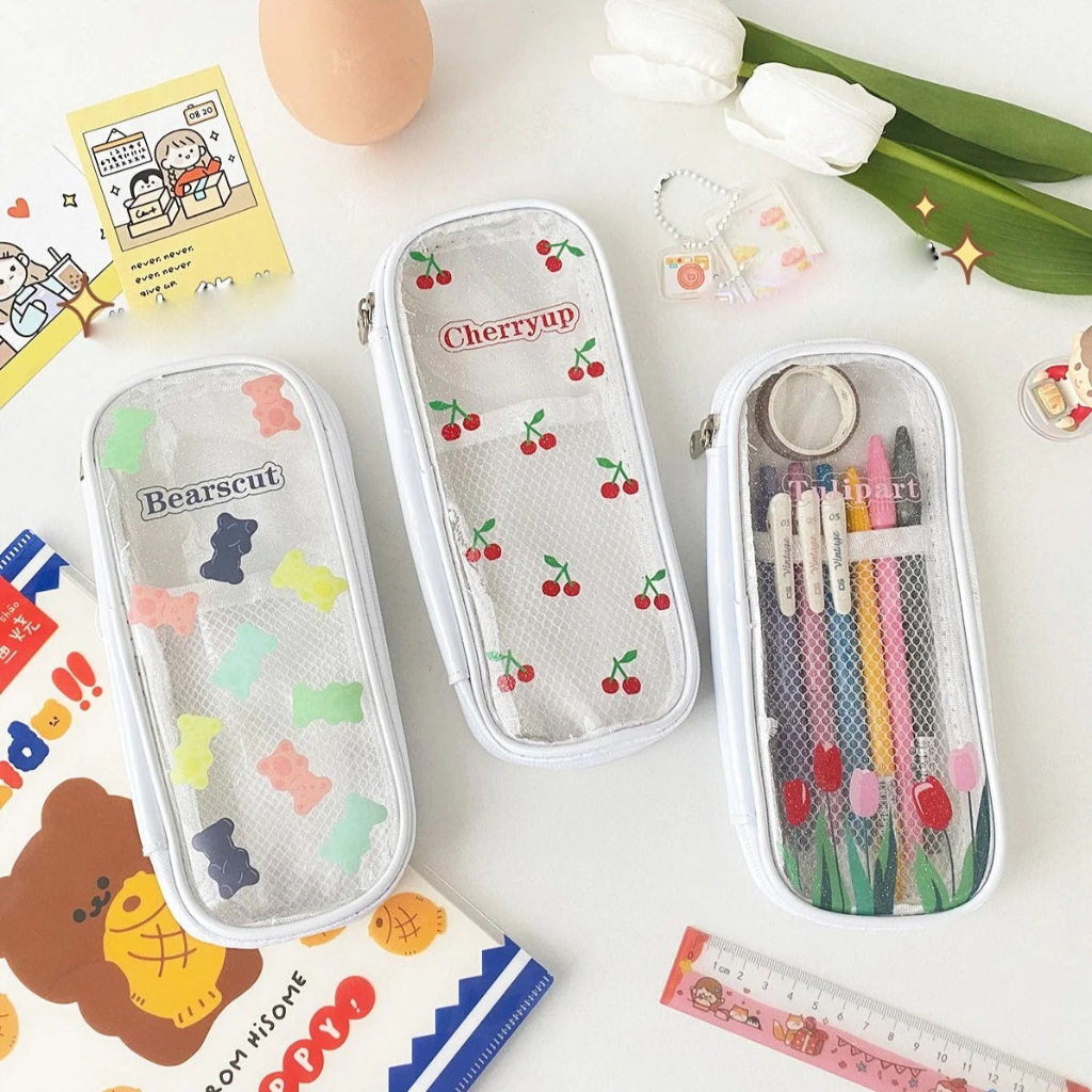 

Tempat Pensil Transparan Kotak Pensil Sekolah Lucu Korea Dompet Pouch PVC Resleting Kapasitas Besar Organizer Pouch Multifungsi Simple