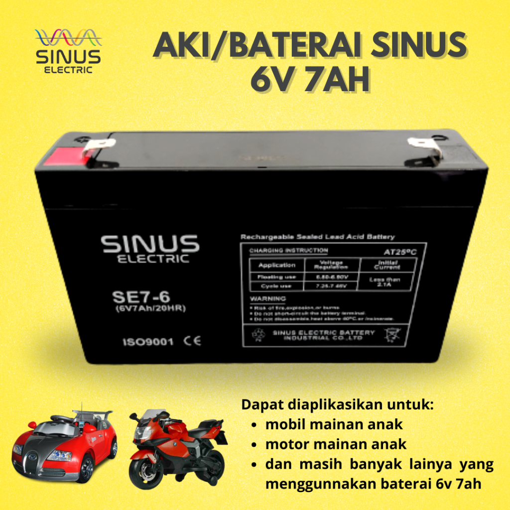 Aki Mainan Mobil Anak 6V 7Ah Aki Mobil Mainan Anak VRLA SINUS 7-6 PALING BAGUS