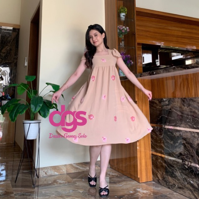 Dress Summer Daster Crinkle Airflow Pompom fit karet ruffle bumil nyaman Setrip