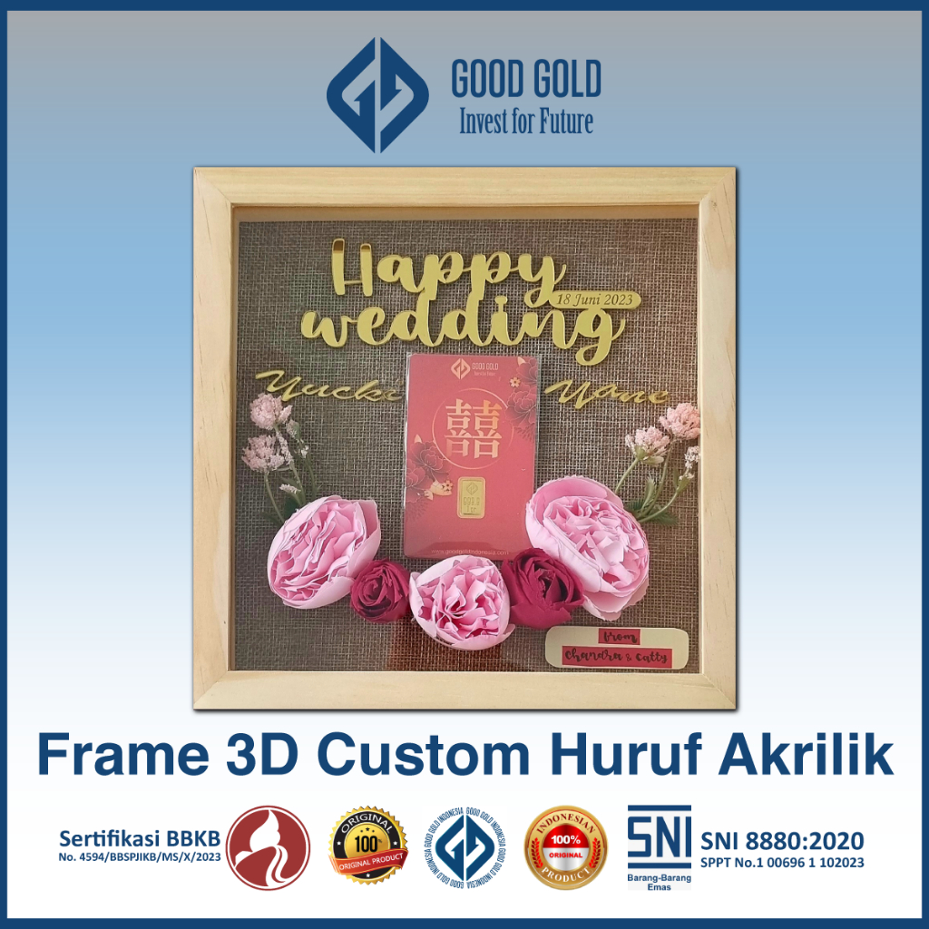 Frame 3D Custom Huruf Akrilik Logam Mulia/ Custom Frame/ Hampers/ Gift Box