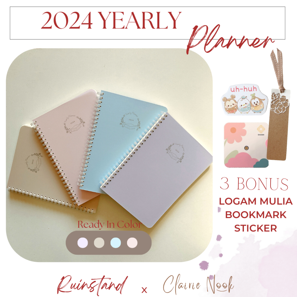 Yearly Planner 2024 - Planner 2024 - Jurnal - Diary Planner Clairie Nook