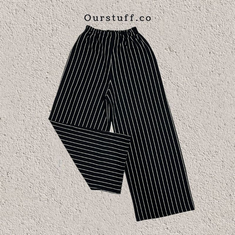 Celana Kulot Wanita Motif Garis-garis Warna Hitam Putih