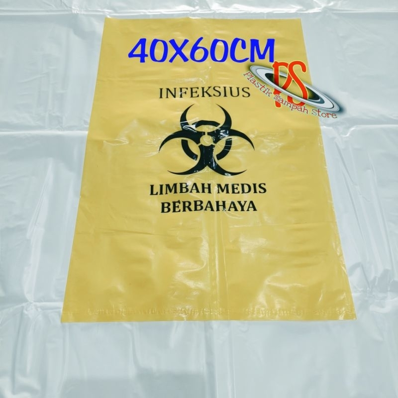 Kantong plastik sampah medis 40 x 60 cm , Kantong sampah infeksius 40x60  , plastik sampah  biohazar