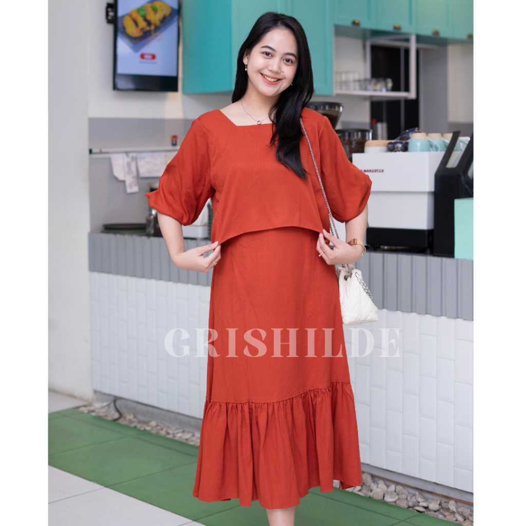 STL NIKEN Dess Sabrina Korean Style Jumbo Wanita Dres Big Size Gaun Casual A Line Lengan Panjang Ove