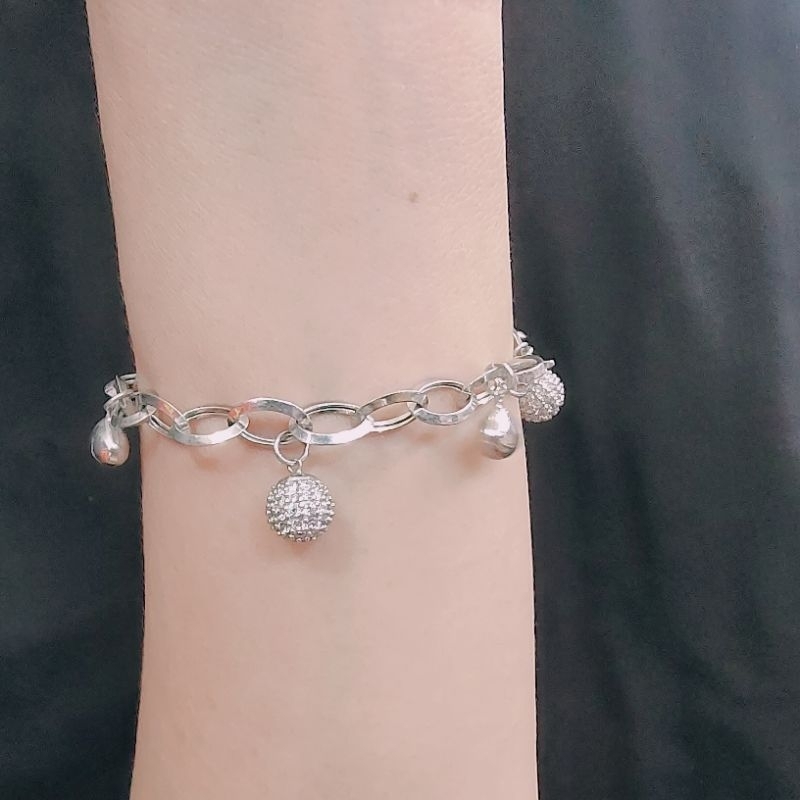 gelang fashion mas putih bola bola permata mas asli 8k