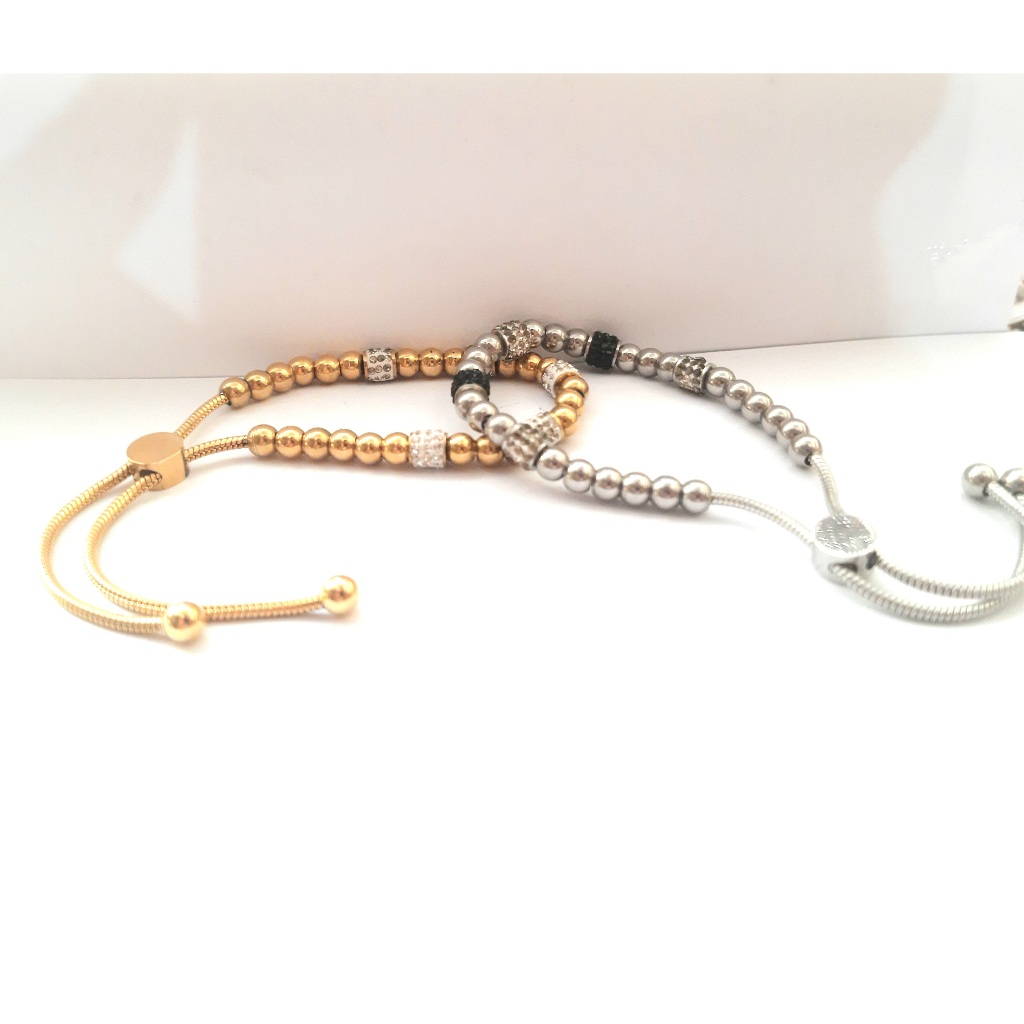 Gelang Serut Ttanium Wanita Motif Bola Lapis Emas 24k Anti Karat