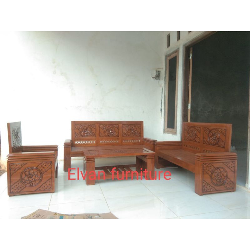 Kursi tamu minimalis kayu jati murah / kursi tamu minimalis model tumpuk kayu jati