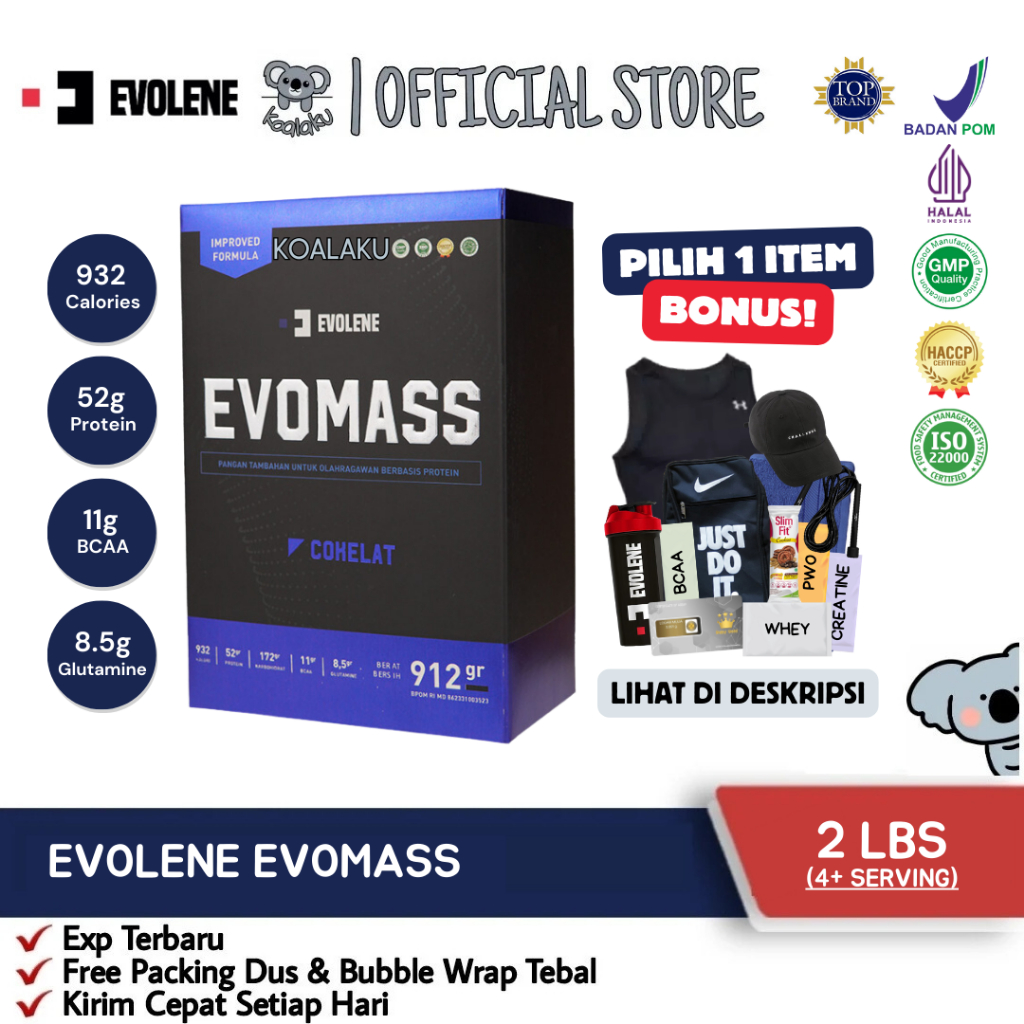Evolene Evomass Evo Mass Gainer 2lbs 900 gr Susu Protein Gym Bulking Penggemuk Penambah Berat Badan 