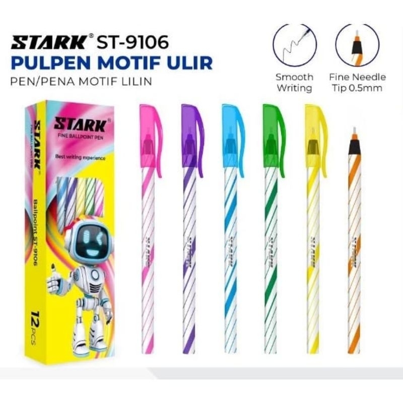 

Pulpen Ulir/Pulpen Lilin Stark Hitam/Pena Stark Ulir/Bolpen Motif Lilin Ulir (1Box=12 Pcs)