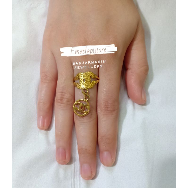 Cincin Mini Rangka {C} Koin Gantung Lapis Emas 999 Banjar