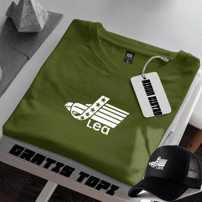 Bonus Topi . Kaos Pendek Lea Text Putih Terbaru../ Terkeren Baju Lengan Pendek Premium Quality Af Fa