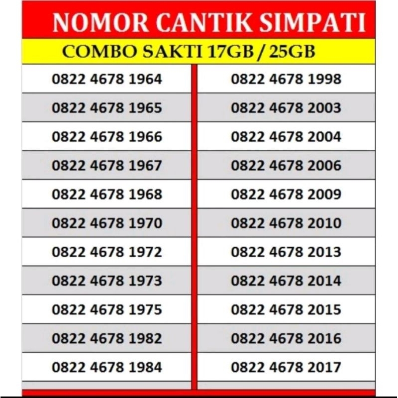 Nomor simpati seri tahun lahir